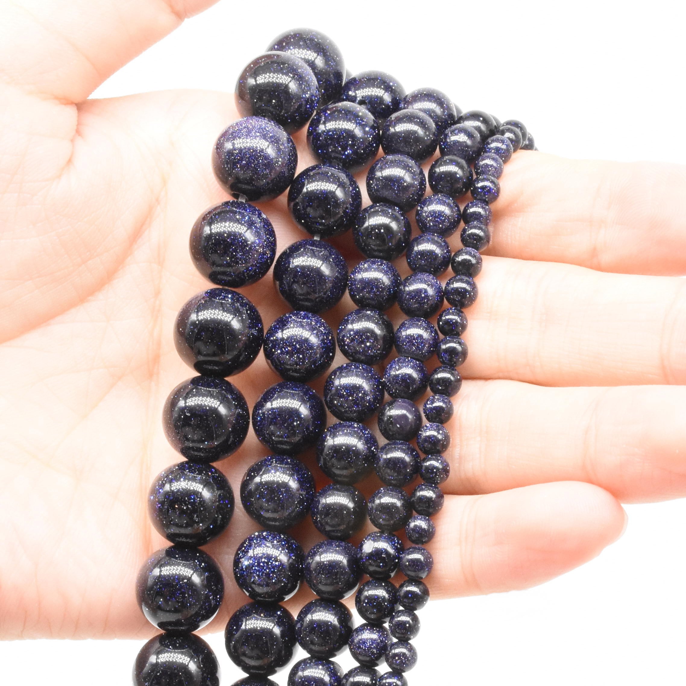 ICAI Beads 8mm Natural Blue Sand Goldstone Round Loose Stone Beads for Jewelry Making DIY Crafts Design 1 Strand 15 APPR.43-45pcs 