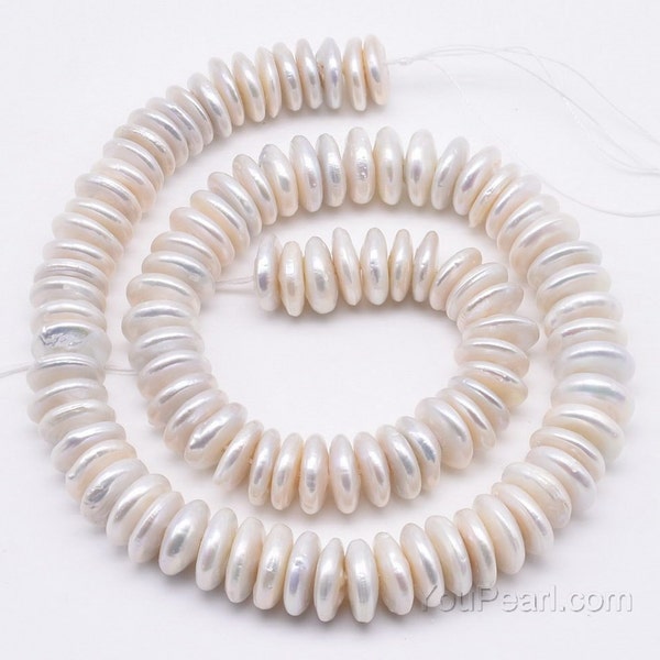 12-14mm big coin pearl strand, white center drilled pearls, cultured fresh water pearl string, flat pearls for jewelry making, FC320-WS