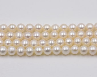 AA round pearl, 6-6.5mm full strand, genuine freshwater fine pearl, thick nacre pearl beads, natural real pearl slightly blemish, FR295-WS