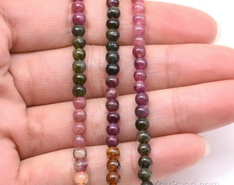 Perles tourmaline, perles rondes de 4 mm 6 mm pierre de tourmaline de pastèque multicolore, perles de pierre naturelle, perle semi-précieuse plein brin, TML20X0