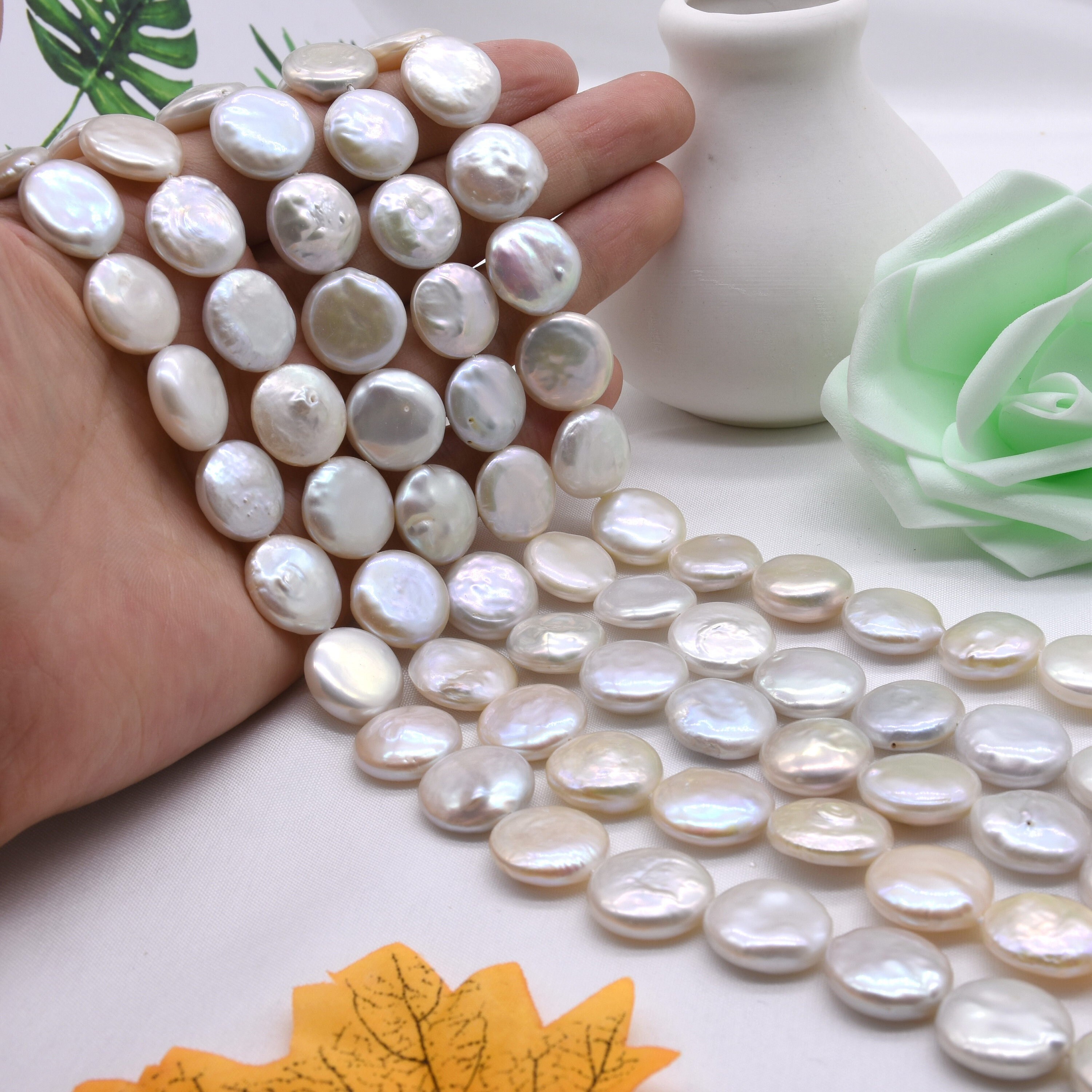 13-15mm perles de perles d'eau douce naturelles, belle forme ronde de  couleur blanche, perle AA perle, grande qualité PB1089 -  France