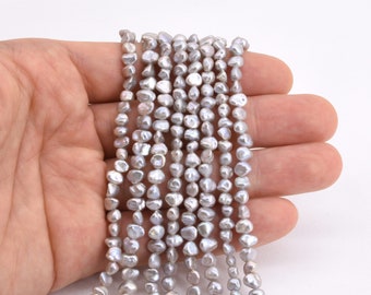 AAA Gray Keshi Pearls, 4-5mm Natural Keishi Reborn Pearl Beads, Free Form Freshwater Pearl Irregular, Keishi Grey Pearl String, FK448-AS