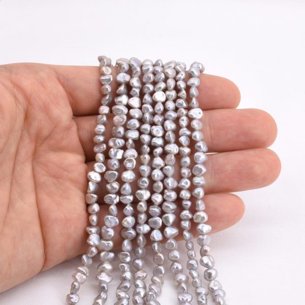 AAA Gray Keshi Pearls, 4-5mm Natural Keishi Reborn Pearl Beads, Free Form Freshwater Pearl Irregular, Keishi Grey Pearl String, FK448-AS