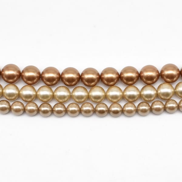 Bronze shell pearls, A grade 8mm 10mm 12mm round loose beads, quality shell pearl strand charm, smooth shell pearl beads supply, SPR-NS