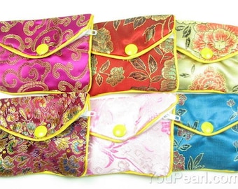 Satin gift pouch, mix color zip gift bag, handmade patterns silk jewelry bag, wedding favor pouch wholesale, size 8x6cm or 10x8cm, JB204X