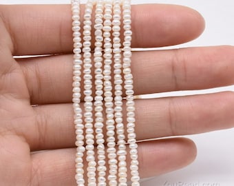 Perlas de semillas de 2,5-3 mm, cuentas de perlas pequeñas blancas, perlas de botón de agua dulce, suministros de cuentas de perlas diminutas de color natural genuino, FS430-WS