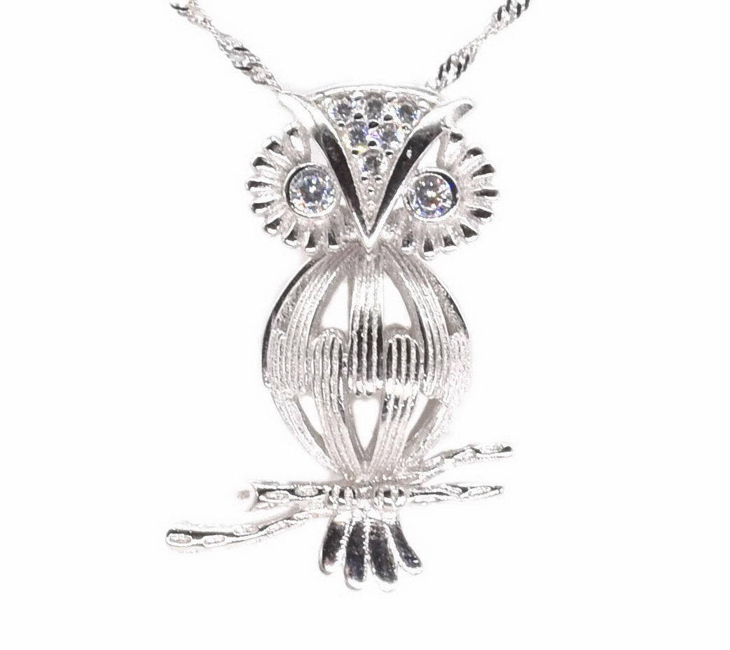 Sterling Silver Owl Pendant Pearl Cage Necklace Wish Pearl - Etsy