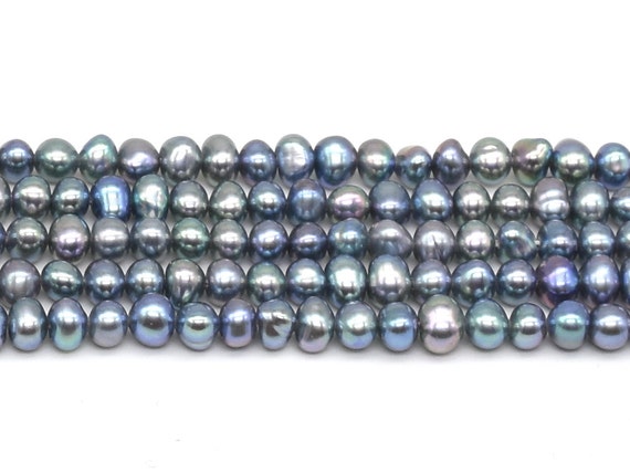 Peacock pearls, 4-5mm potato pearls, cultured small oval black freshwater pearl strand, genuine pearl beads, pearl beading supply, FP250-BS