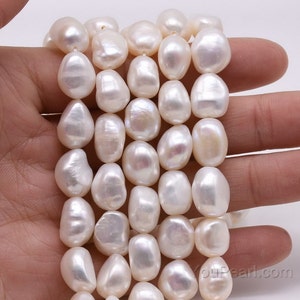 10-11mm baroque pearls, large hole pearl beads, natural white freshwater nugget pearl for jewelry making, on sale, FN680-WS image 2