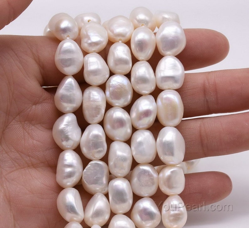 10-11mm baroque pearls, large hole pearl beads, natural white freshwater nugget pearl for jewelry making, on sale, FN680-WS image 2