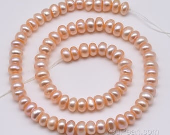 Genuine freshwater 7-8mm pink button pearls, cultured pearl string for making necklace, natural pink color lusterous pearl beads, FB500-XS