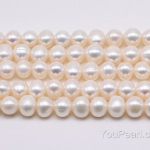 White freshwater pearl strands, 9-10mm potato shape, genuine natural pearls, large bead hole up to 2.5mm, pearl beads wholesale, FP660-WS