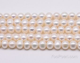 White freshwater pearl strands, 9-10mm potato shape, genuine natural pearls, large bead hole up to 2.5mm, pearl beads wholesale, FP660-WS
