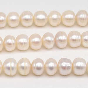 Perlas blancas de 10-11 mm, hilo de perlas cultivadas de agua dulce anilladas, perlas con orificios grandes, disponibles perlas genuinas con orificios de hasta 2,5 mm, FQ811-WS