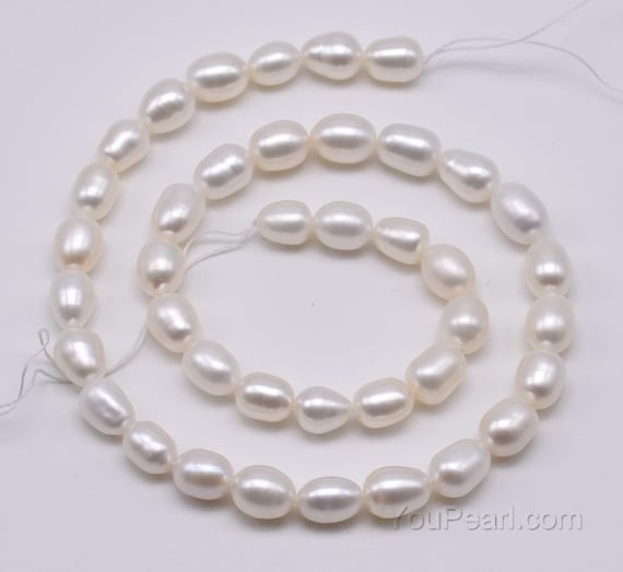 Perla Di Riso Bianca AA, Perle Ovali D'acqua Dolce Autentiche Da 7-8 Mm