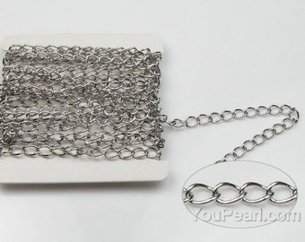 Sterling 925 silver chain, extender beveled curb chain, silver jewelry findings, chain extender for bracelet necklace making, 1 foot, SC2010
