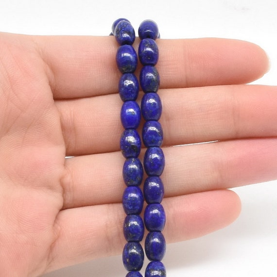 Lapis lazuli beads 6x8mm barrel rice shape blue lapis stone | Etsy