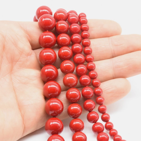 Red shell pearl, 4mm 6mm 8mm 10mm 12mm 14mm round shell pearls strand, A grade shell pearl beads, loose pearl beads jewelry making SPR-RS