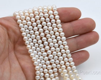 Freshwater pearl A grade white off-round beads wholesale, 5-6mm lustrous pearl jewelry, genuine natural pearl, FR250-WS