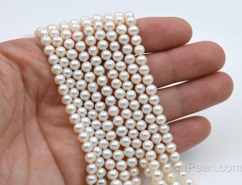 Freshwater pearl A grade white off-round beads wholesale, 5-6mm lustrous pearl jewelry, genuine natural pearl, FR250-WS image 1