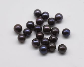 AA+ 5-5.5mm round black pearls, lustrous loose natural freshwater pearl beads, half drilled pearls, good luster, on sale FLR5055-B