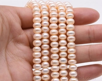 6-7mm button pearl, genuine pink natural fresh water loose rondelle pearl beaded strands for necklace or bracelet, ladies jewelry, FB400-XS