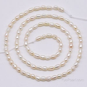 2.5-3mm rice seed pearls, cultured freshwater small pearl strand, natural colour white oval shape tiny pearl bead wholesale, FS450-WS