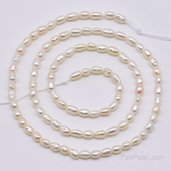 2.5-3mm rice seed pearls, cultured freshwater small pearl strand, natural colour white oval shape tiny pearl bead wholesale, FS450-WS