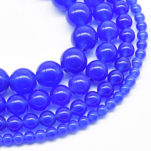 Perle di agata blu, 4mm 6mm 8mm 10mm perle rotonde di pietra di agata AAA, perle di gemme naturali, gioielli sciolti per donne, AGA21X0