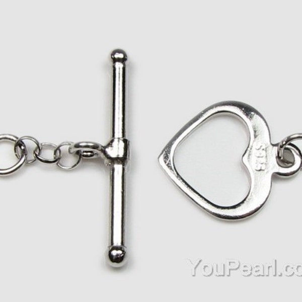 Heart toggle clasp, 925 silver bar clasps, sterling toggle, bracelet necklace clasp, jewelry findings, DIY jewelry, CS3410