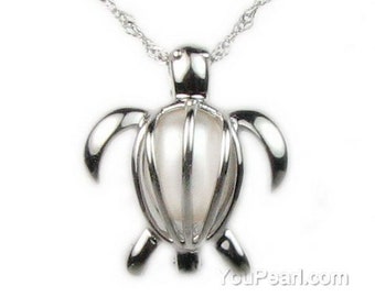 Pendentif tortue cage perle argent 925, pendentif perle de culture blanche, collier perle souhait d'eau douce, bijou perle, 7mm, F2770-P