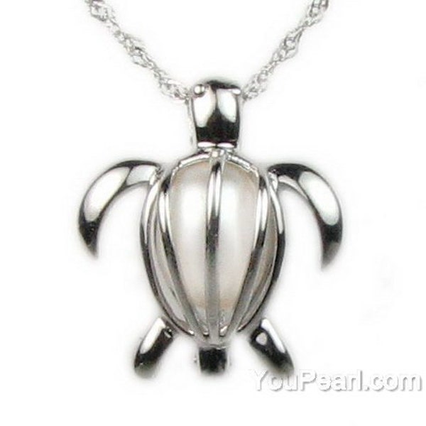 Pendentif tortue cage perle argent 925, pendentif perle de culture blanche, collier perle souhait d'eau douce, bijou perle, 7mm, F2770-P