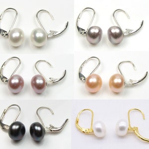 パールイヤリング、レバーバックイヤリング、スターリングシルバー、ゴールドメッキ、ゴールドヴェルメイユイヤリング、天然本真珠ウェディングブライダルイヤリング F1845-XE