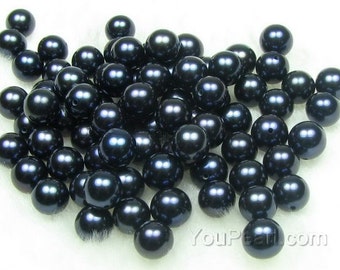 AA+ 7-8mm peacock black round pearl, half drilled freshwater black pearl beads, genuine high quality round loose pearls beads, FLR7080-B