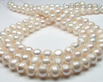 Potato pearl, 9-10mm baroque ringed, genuine natural freshwater pearl, cultured pearls, large hole 2.5mm available, FQ750-XS