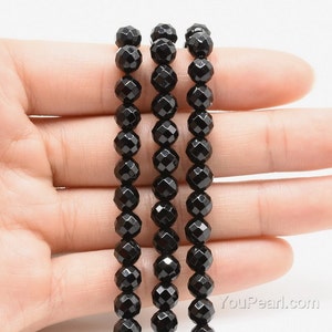 Black onyx beads faceted, 3mm 4mm 6mm 8mm 10mm round faceted, AAA grade natural gemstone beads, loose faceted luster agate strand, ONX10X0