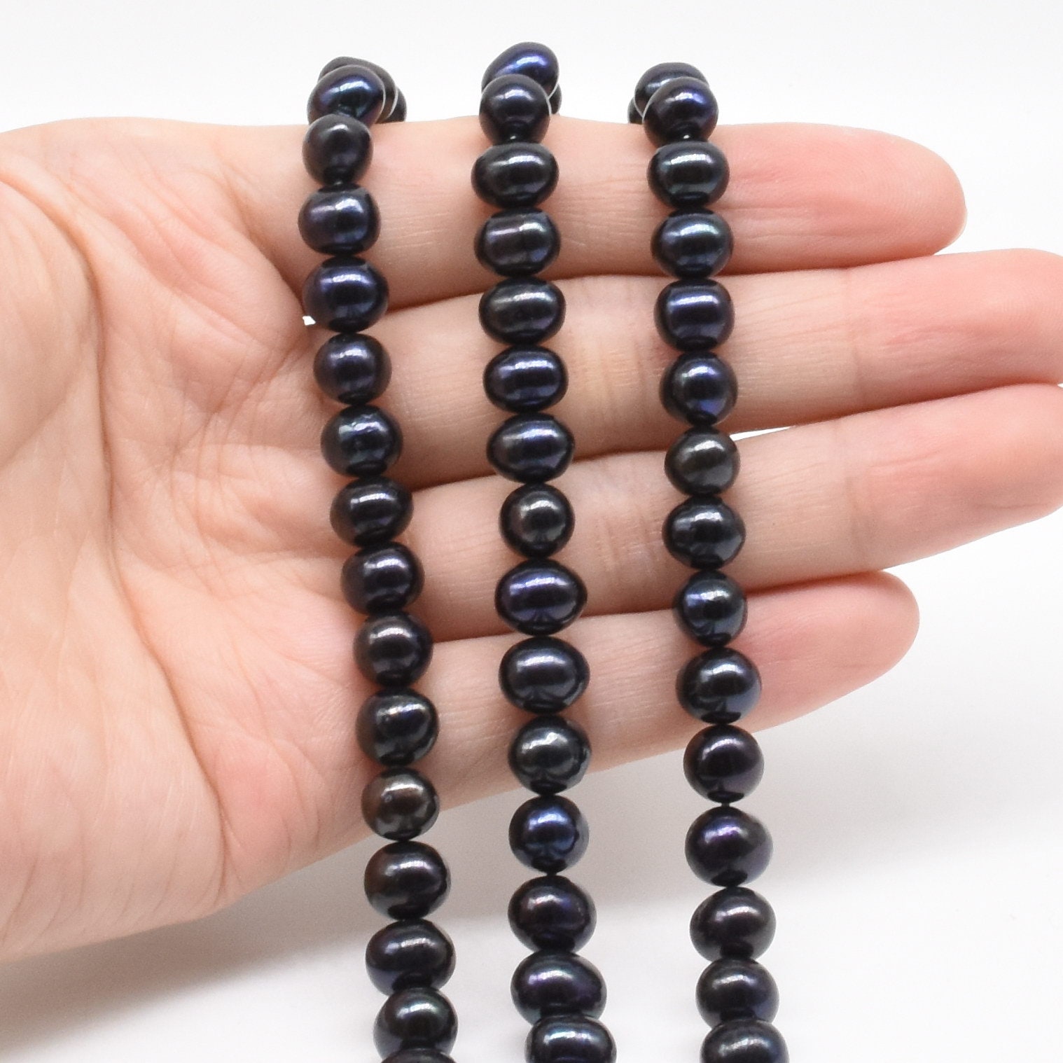 Beautiful Natural 7-8mm Black Color Cultured Freshwater Pearl beads Necklace 18“ Beautiful Natural 7-8mm Black Color Cultured Freshwater Pearl beads Necklace 18“