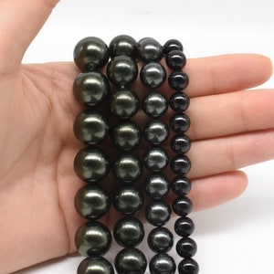 Peacock black shell pearl, 6mm 8mm 10mm 12mm 14mm A grade round shell pearls, perfect round black pearl beads for jewelry making, SPR-BS