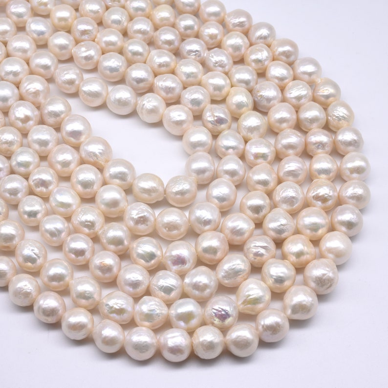 10-12mm big kasumi like pearl, AA white freshwater off round nucleated baroque druzy pearl beads, genuine natural pearl good luster FQ830-WS image 3