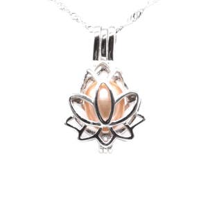 Pearl cage pendant, sterling silver pearl cage, lotus flower pearl cage necklace, wish pearl pendant, white real pearl charm, F3000-P image 3