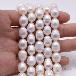 9-10mm freshwater loose pearl beads, large hole rice pearl strands wholesale, leather pearls craft supplies, natural oval pearls, FM650-WS image 2