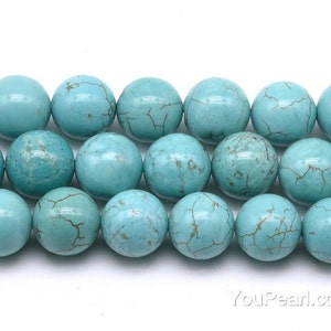Round turquoise beads, natural howlite stone beads, 3mm 4mm 6mm 8mm 10mm 12mm big turquoise, gemstone loose beads, full strand, TQS20X0 image 3