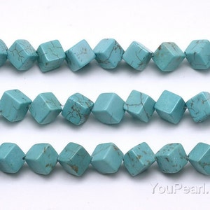 Turquoise beads, 6mm cube, loose gemstone beads, natural stone beads, turquoise beads strand, cube shape beads jewelry, TQS3380