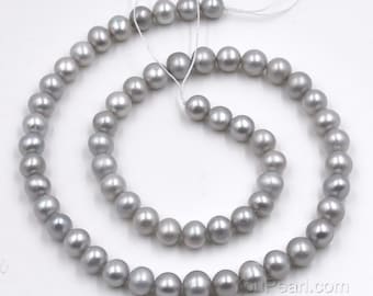 Gray pearls, near round loose pearl beads, 6-7mm freshwater pearl, grey natural pearl beads, large hole grey pearls, FR290-AS