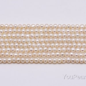 3-4mm AA seed pearl beads, white natural freshwater off round pearl strands, lustrous quality real pearls, pearl wedding jewelry, FS750-WS