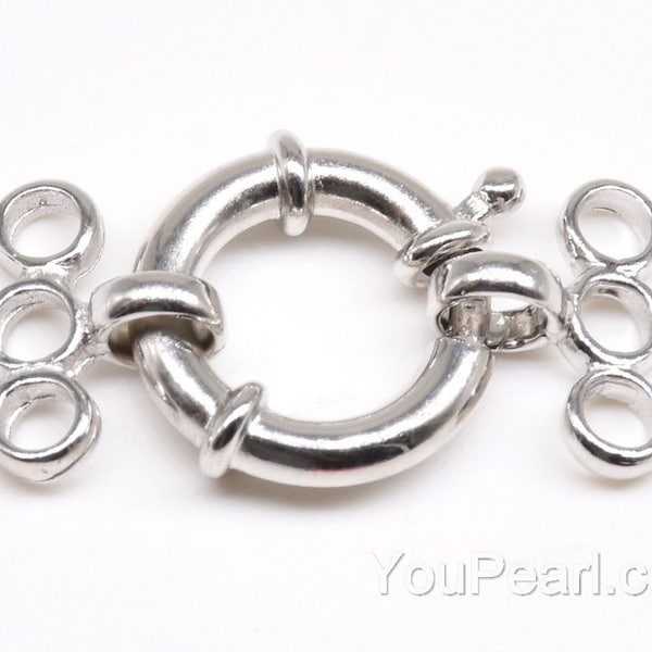 Fermoirs de triple brin de perles, en argent sterling 925 printemps fermoirs de bague, fermoirs argent boulon, connecteur collier, fermoirs, 14mm, CS1112