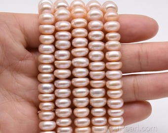 Button pink pearls, 8-9mm fresh water pearl beads, full string on sale, big hole pearls available, natural pink rondelle pearl FB600-XS