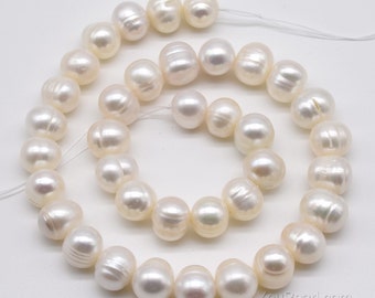 White fresh water pearl, 11-12mm natural pearl beads, large hole pearl, drilled up to 2.5mm big hole, ringed pearl wholesale, FQ810-WS