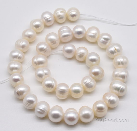 Natural White Freshwater Pearl Beads Large Hole, approx 11-12mm, 2mm hole,  33cm length (PB10099)