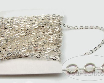 925 sterling silver cable chain, oval cable chain, flat cable chain, silver chain findings, chain link necklace, 1 foot, SC2020